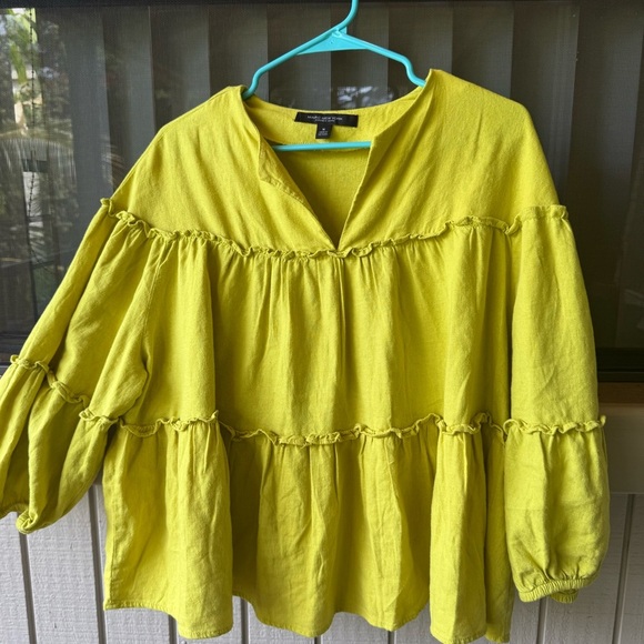 Marc New York Chartreuse Ruffle Blouse - Picture 1 of 4